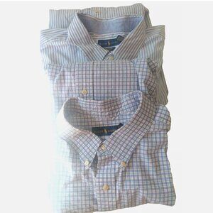 2 Polo Ralph Lauren Button Up Shirt Men 4XL Long Sleeve Stripe Check Office Core